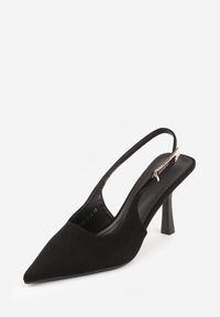 Renee - Czarne Szpilki Slingback VICES z Imitacji Zamszu z Prostokątną Klamerką Natuma. Okazja: na co dzień, na randkę, na ślub cywilny, na wesele. Zapięcie: klamry. Kolor: czarny. Materiał: zamsz. Obcas: na szpilce. Styl: casual, elegancki #4