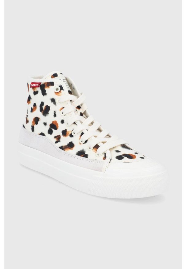 Levi's® - Levi's Trampki Square High S damskie kolor kremowy. Okazja: na spotkanie biznesowe. Nosek buta: okrągły. Zapięcie: sznurówki. Kolor: beżowy. Materiał: guma. Styl: biznesowy