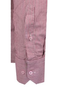Ravanelli - Modna Koszula z Kołnierzykiem na Guziki - Drobny Prążek, Czerwona. Typ kołnierza: button down. Kolor: czerwony. Materiał: bawełna. Wzór: prążki #5