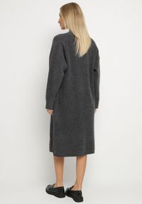 Born2be - Ciemnoszary Komplet Dzianinowy z Wełną Długi Kardigan i Sukienka w Prążki Falandrea. Kolor: szary. Materiał: wełna, dzianina. Wzór: prążki #5