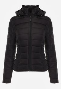 Born2be - Czarna Taliowana Przejściowa Kurtka Pikowana z Odpinanym Kapturem Zinnorae. Okazja: na co dzień. Kolor: czarny. Materiał: jeans, nylon. Styl: casual #7