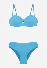 Born2be - Niebieskie Dwuczęściowe Bikini Na Plażę i Basen z Odpinanymi Ramiączkami i Ozdobnym Wycięciem Urilienne. Kolekcja: plus size. Kolor: niebieski. Długość: długie #4