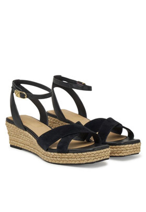 TOMMY HILFIGER - Tommy Hilfiger Espadryle Leather & Suede Mid Wedge Espad FW0FW08804 Czarny. Kolor: czarny. Materiał: skóra