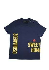 DSQUARED2 KIDS - Granatowy bawełniany t-shirt 0-3 lata. Kolor: niebieski. Materiał: bawełna. Długość rękawa: krótki rękaw. Wzór: napisy. Sezon: lato. Styl: klasyczny