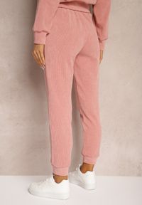 Renee - Różowe Dresowe Spodnie z Dodatkiem Bawełny High Waist z Gumką w Pasie Pesaria. Stan: podwyższony. Kolor: różowy. Materiał: bawełna, dresówka #5