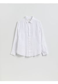 Reserved - Lniana koszula slim fit - biały. Kolor: biały. Materiał: len