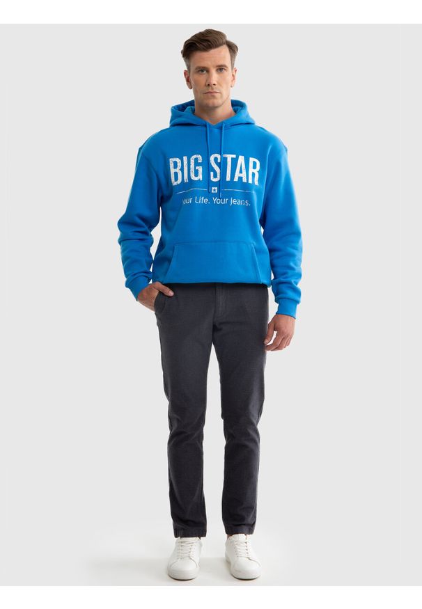 Big-Star - Bluza męska z kapturem z logo BIG STAR niebieska Ashlyno 401. Typ kołnierza: kaptur. Kolor: niebieski. Materiał: bawełna