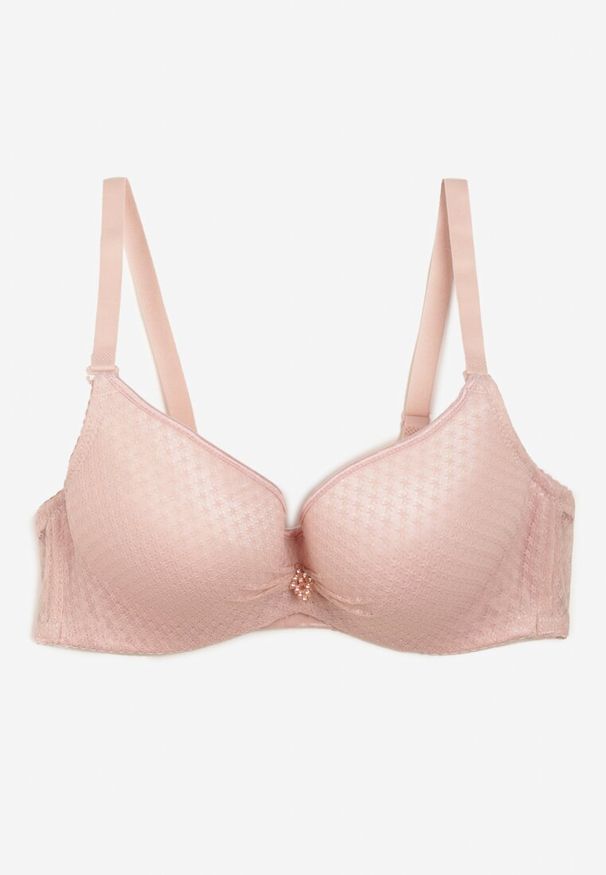 Born2be - Różowy Biustonosz z Koronką Push-Up na Regulowanych Ramiączkach Seraine. Kolor: różowy. Materiał: koronka. Rodzaj stanika: push-up. Wzór: koronka