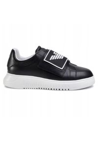 Emporio Armani - EMPORIO ARMANI Czarne sneakersy. Zapięcie: rzepy. Kolor: czarny. Materiał: materiał, guma #7