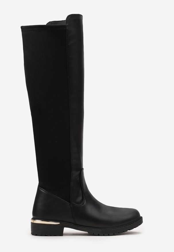 Renee - Czarne Kozaki Przed Kolano z Elastyczną Wstawką Miorcca. Wysokość cholewki: przed kolano. Kolor: czarny. Materiał: dzianina, jeans. Styl: klasyczny