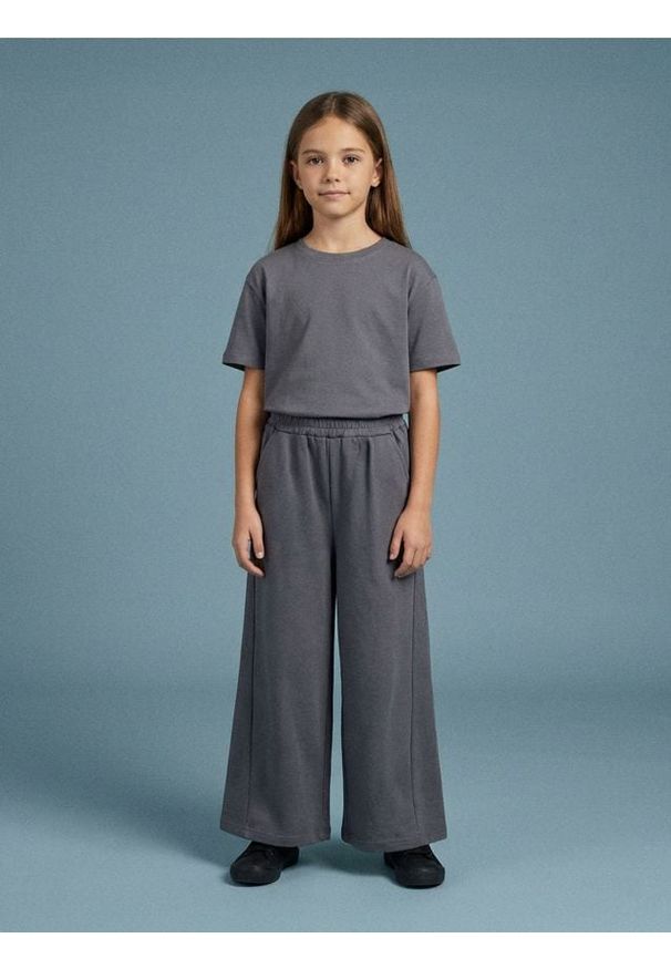 Sinsay - Spodnie dresowe wide leg - szary. Kolor: szary. Materiał: dresówka