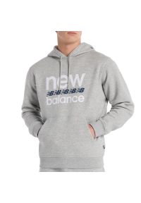 Bluza New Balance MT51941AG - szara. Kolor: szary. Materiał: tkanina, materiał, dresówka, poliester, bawełna. Wzór: aplikacja, napisy. Styl: klasyczny #1