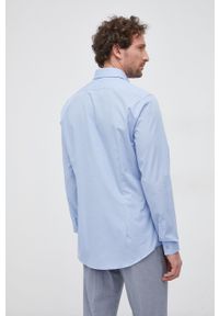 Calvin Klein Koszula bawełniana męska slim z kołnierzykiem klasycznym. Typ kołnierza: kołnierzyk klasyczny. Kolor: niebieski. Materiał: bawełna. Styl: klasyczny