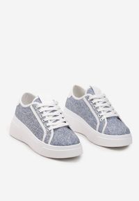 Renee - Niebieskie Sznurowane Sneakersy na Niskiej Platformie Dimiana. Zapięcie: sznurówki. Kolor: niebieski. Materiał: jeans. Obcas: na platformie #6
