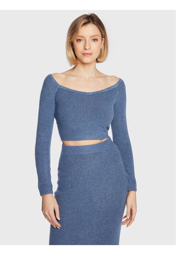 Guess Sweter W3RR09 Z2QA0 Niebieski Slim Fit. Kolor: niebieski. Materiał: syntetyk