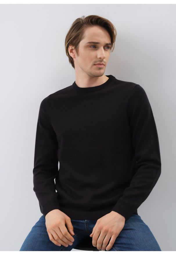 Ochnik - Czarny wełniany sweter męski. Kolor: czarny. Materiał: wełna