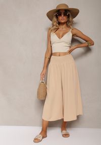 Renee - Jasnobeżowe Spodnie Szerokie Luźne High Waist Inestria. Stan: podwyższony. Kolor: beżowy #3