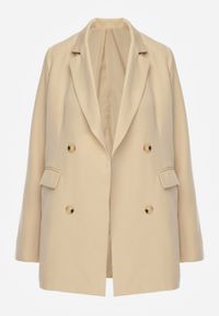 Renee - Beżowa Marynarka z Klapami Ruqae. Kolor: beżowy. Wzór: aplikacja #8