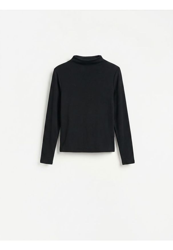 Reserved - Longsleeve z modalem - czarny. Kolor: czarny. Materiał: bawełna, dzianina. Długość rękawa: długi rękaw