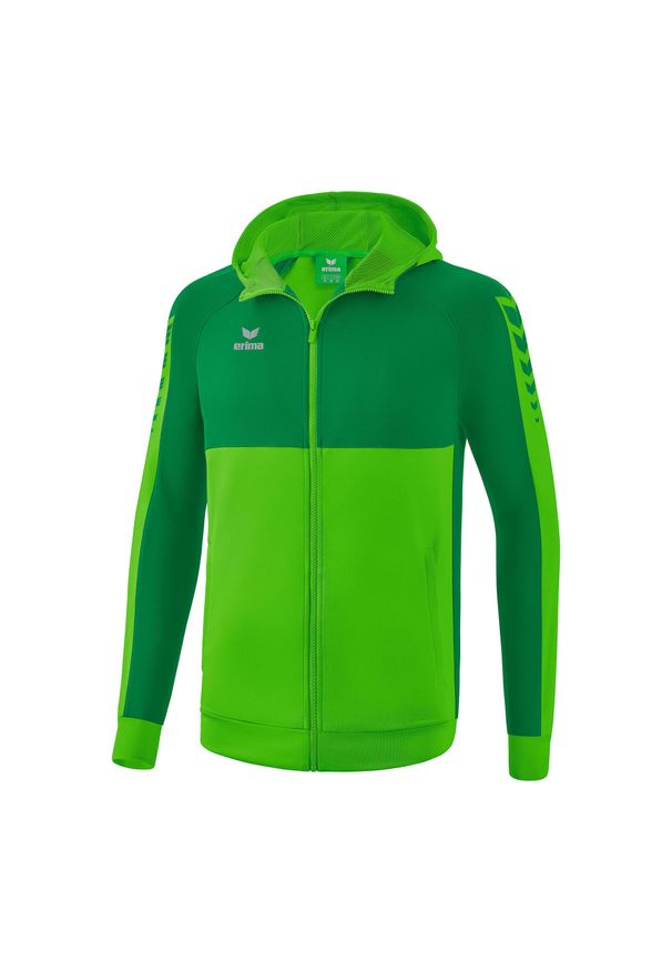 ERIMA - Kurtka z kapturem dla dzieci do treningu Erima Six Wings. Typ kołnierza: kaptur. Kolor: zielony. Materiał: materiał. Sport: fitness