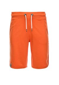 Ombre Clothing - Szorty męskie dresowe wykończone lamówka - pomarańczowe V5 - Rozmiar: M. Kolor: pomarańczowy. Materiał: dresówka. Wzór: ze splotem #5