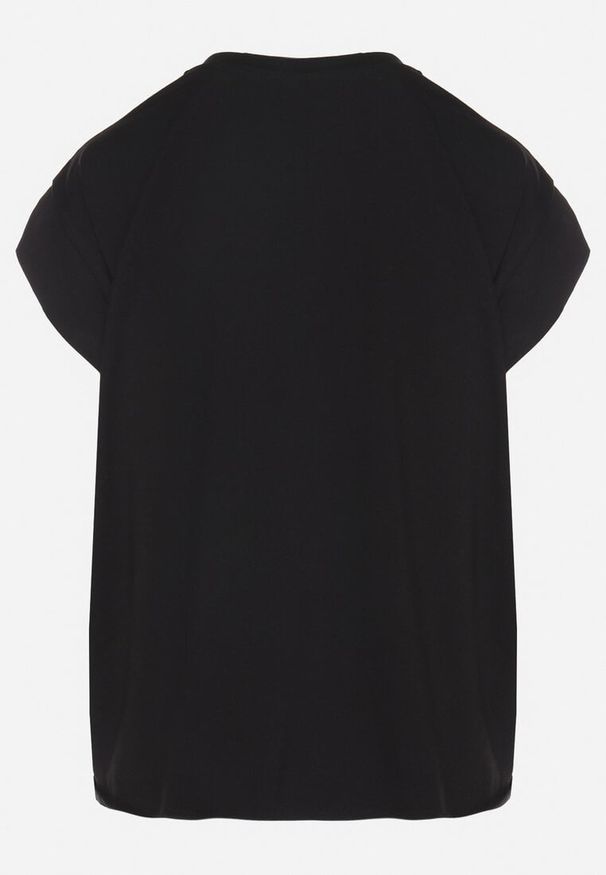 Born2be - Czarny T-shirt z Bawełny Ozdobiony Rozcięciami przy Rękawach Katirna. Okazja: na co dzień. Kolor: czarny. Materiał: bawełna. Wzór: aplikacja. Styl: klasyczny, casual
