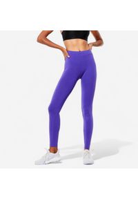 DOMYOS - Legginsy fitness damskie Domyos slim. Kolor: fioletowy. Materiał: bawełna, elastan, materiał. Długość: długie. Sport: fitness #1