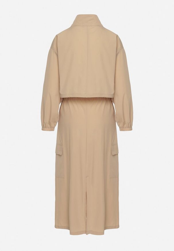 Born2be - Beżowy Komplet Casualowy Bluza z Suwakiem i Stójką oraz Spódnica z Kieszeniami Hettora. Kolor: beżowy