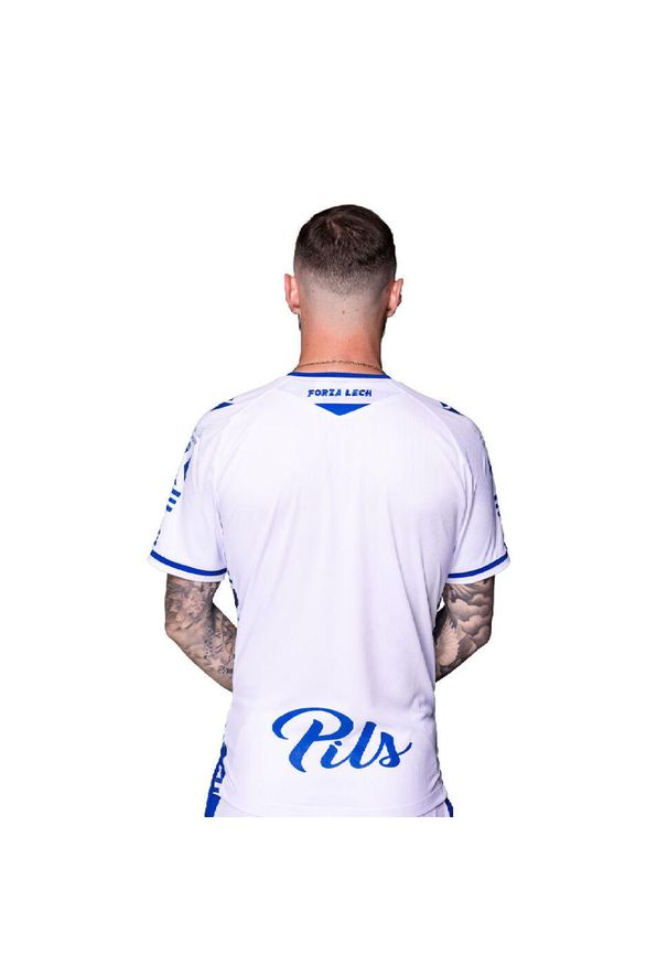Macron - Koszulka Meczowa Away Lech 25-26 Niebieska. Kolor: niebieski. Materiał: materiał. Sport: piłka nożna