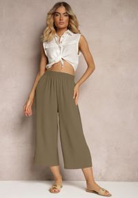 Renee - Ciemnozielone Spodnie Palazzo z Gumką w Talii i Długością Nogawki 3/4 Moolia. Kolekcja: plus size. Kolor: zielony. Materiał: materiał #3