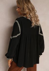Renee - Czarna Bluzka z Bufiastym Rękawem i Kwiatowym Haftem Oluze. Okazja: na co dzień. Kolor: czarny. Materiał: jeans. Wzór: kwiaty, haft. Styl: elegancki, casual #5