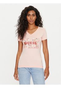 Guess T-Shirt W4GI23 J1314 Różowy Slim Fit. Kolor: różowy. Materiał: bawełna
