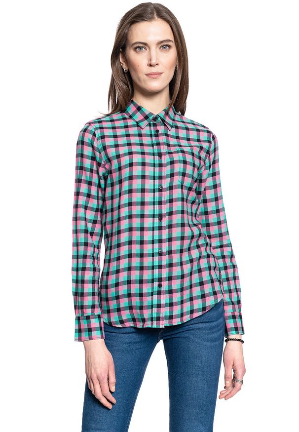 Wrangler - WRANGLER LS WESTERN SHIRT DAMSKA KOSZULA W KRATĘ DŁUGI RĘKAW BLACK W5Z1OR100 112130363. Długość rękawa: długi rękaw. Długość: długie