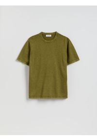 Reserved - Bawełniany sweter z krótkim rękawem - oliwkowy. Kolor: oliwkowy. Materiał: bawełna. Długość rękawa: krótki rękaw. Długość: krótkie #1
