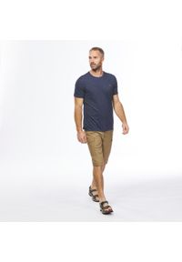 quechua - Koszulka męska Quechua NH500 Fresh. Kolor: niebieski. Materiał: bawełna, materiał, poliester. Wzór: ze splotem. Sezon: lato. Sport: turystyka piesza