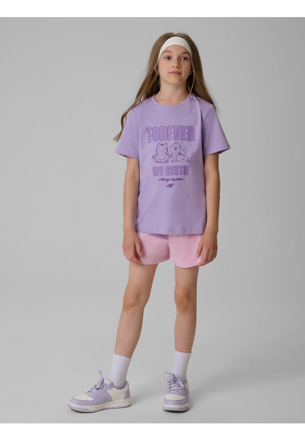 4f - 4F T-shirt regular z nadrukiem dziewczęcy - fioletowy 152 (11-12 lat). Okazja: na co dzień. Kolor: fioletowy. Materiał: materiał, bawełna, dzianina. Wzór: nadruk. Sezon: lato. Styl: casual