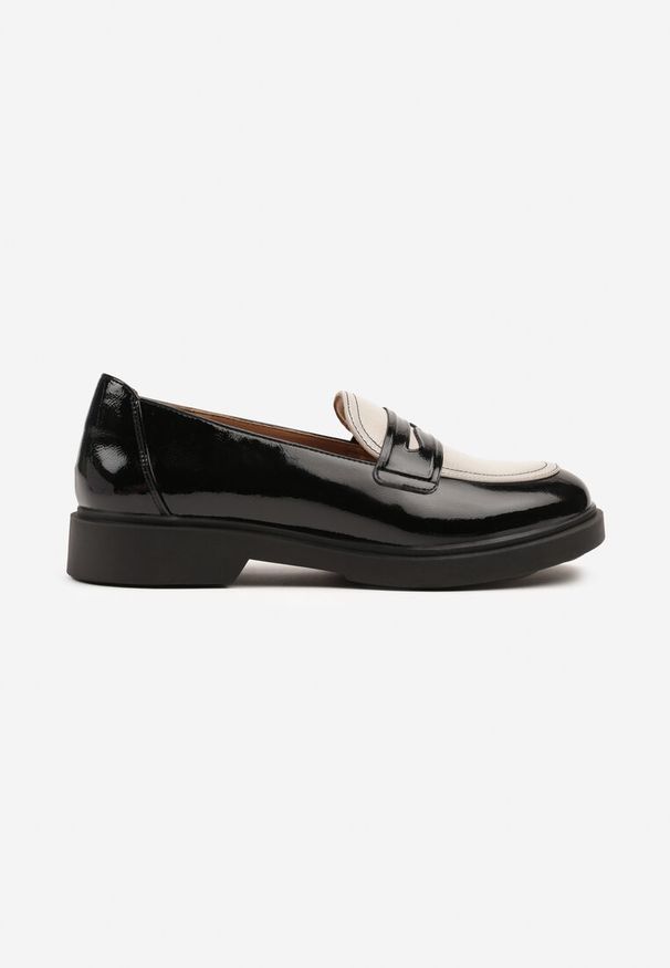 Born2be - Czarne Lakierowane Mokasyny Typu Loafersy ze Skórzaną Wkładką Falanisea. Okazja: na co dzień. Kolor: czarny. Materiał: lakier, skóra. Styl: casual