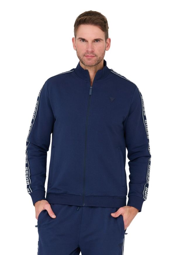 Guess - GUESS Granatowa męska bluza dresowa, Rozmiar XXL. Typ kołnierza: bez kaptura. Kolor: niebieski. Materiał: dresówka