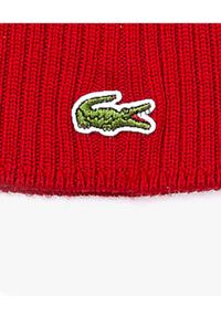 Lacoste - LACOSTE - Czerwona czapka z logo. Kolor: czerwony. Materiał: wełna, prążkowany. Wzór: haft, aplikacja #3