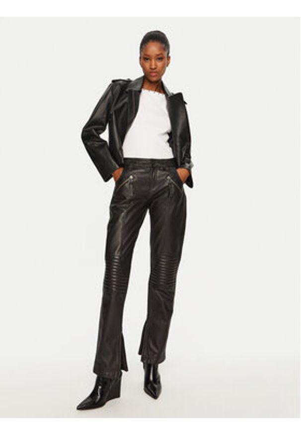Munthe Spodnie skórzane 244141024408 Czarny Slim Fit. Kolor: czarny. Materiał: skóra