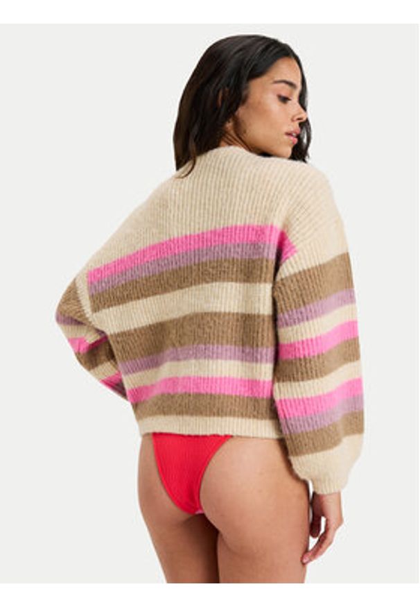 Roxy Kardigan Marble Tiles Stripe ERJSW03669 Beżowy Regular Fit. Kolor: beżowy. Materiał: syntetyk