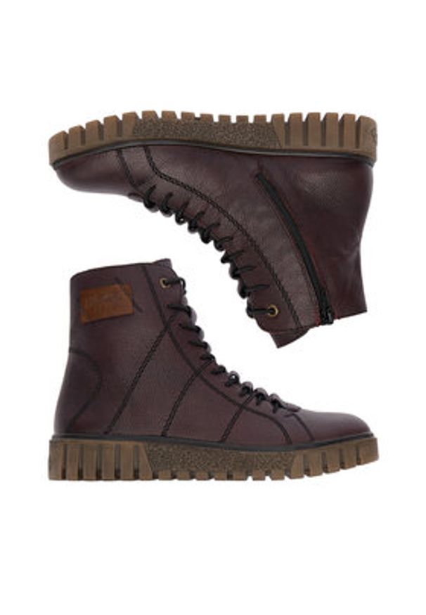 Rieker Trzewiki Y3421-35 Bordowy. Kolor: czerwony. Materiał: skóra