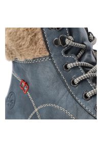 Niebieskie Botki Rieker Ocieplane Obuwie Damskie. Okazja: na co dzień. Zapięcie: sznurówki. Kolor: niebieski. Materiał: futro. Styl: casual, sportowy #3