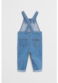 Mango Kids - Kombinezon dziecięcy Emille 809-104 cm. Kolor: niebieski. Materiał: bawełna, jeans, denim, materiał, elastan, poliester. Długość rękawa: na ramiączkach. Długość: długie. Wzór: gładki #2