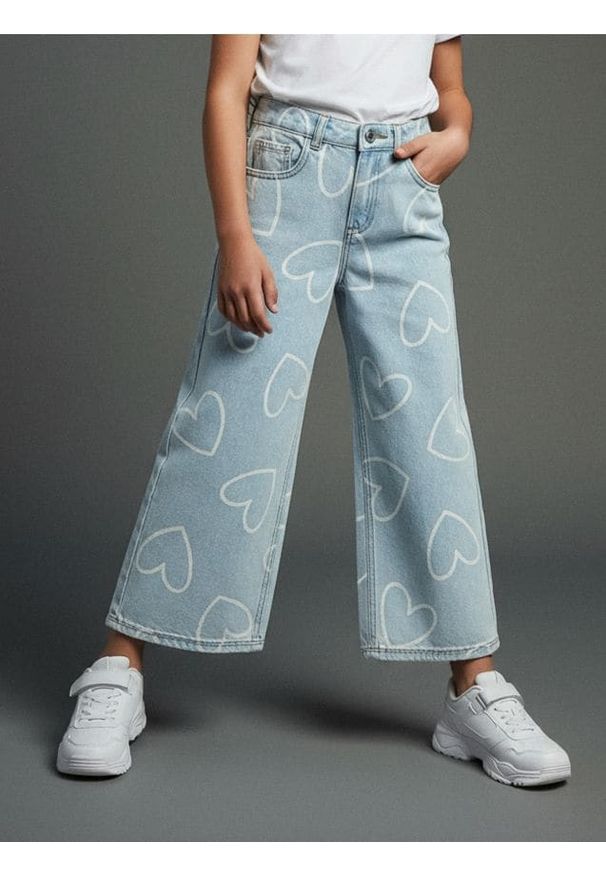Sinsay - Jeansy wide leg z efektem sprania - szary. Kolor: szary