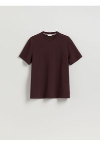 Reserved - Strukturalny t-shirt comfort fit - brązowy. Kolor: brązowy. Materiał: bawełna, dzianina