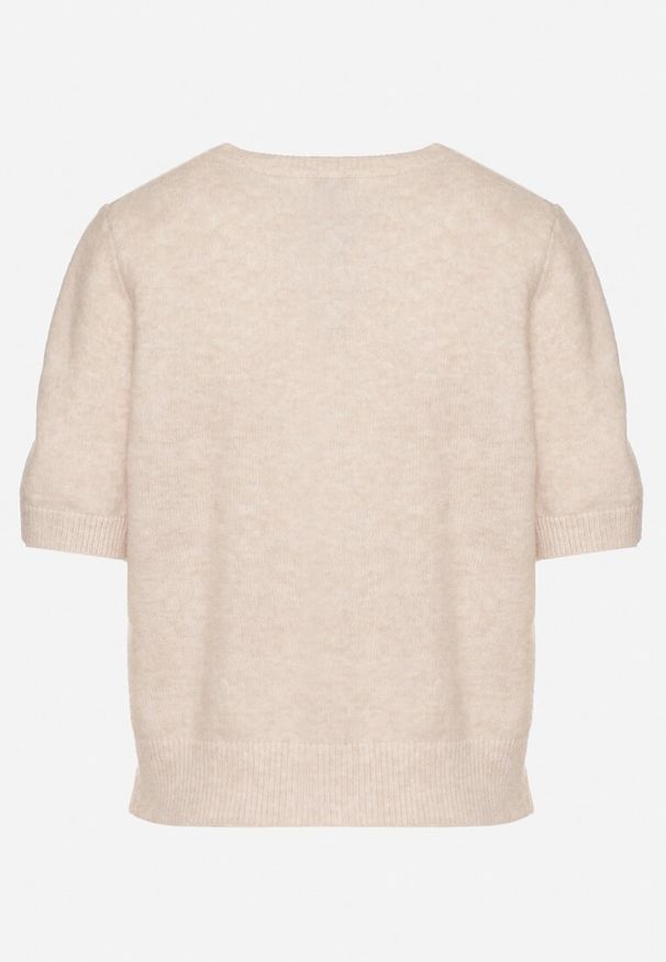 Born2be - Beżowy Sweter z Wełną i Krótkim Rękawem Turosa. Okazja: na co dzień. Kolor: beżowy. Materiał: wełna. Długość rękawa: krótki rękaw. Długość: krótkie. Styl: klasyczny, elegancki, casual