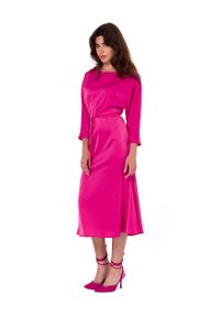 MOE - Różowa Midi Sukienka Typu Rybka. Kolor: różowy. Materiał: poliester, elastan. Długość: midi