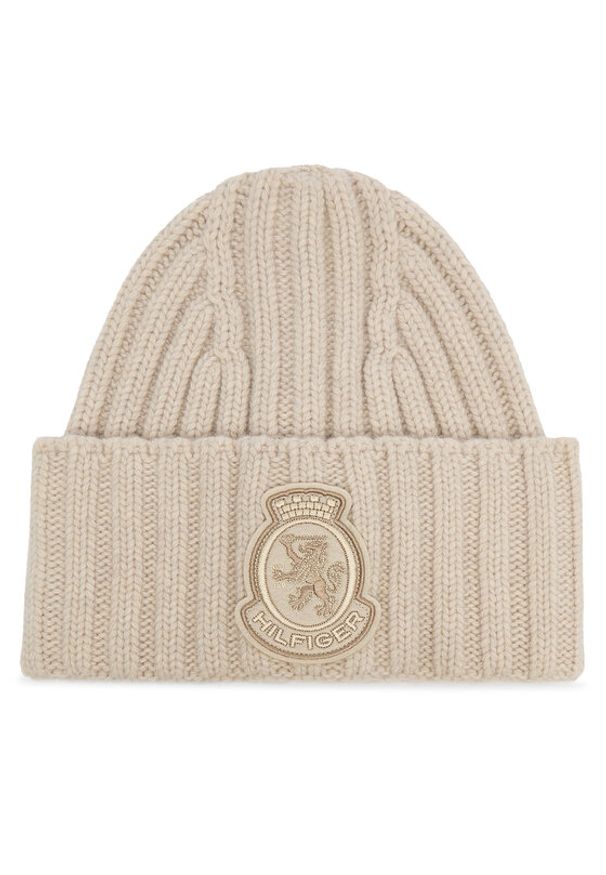 TOMMY HILFIGER - Tommy Hilfiger Czapka Th Crest Fluffy AW0AW18210 Écru. Materiał: wełna