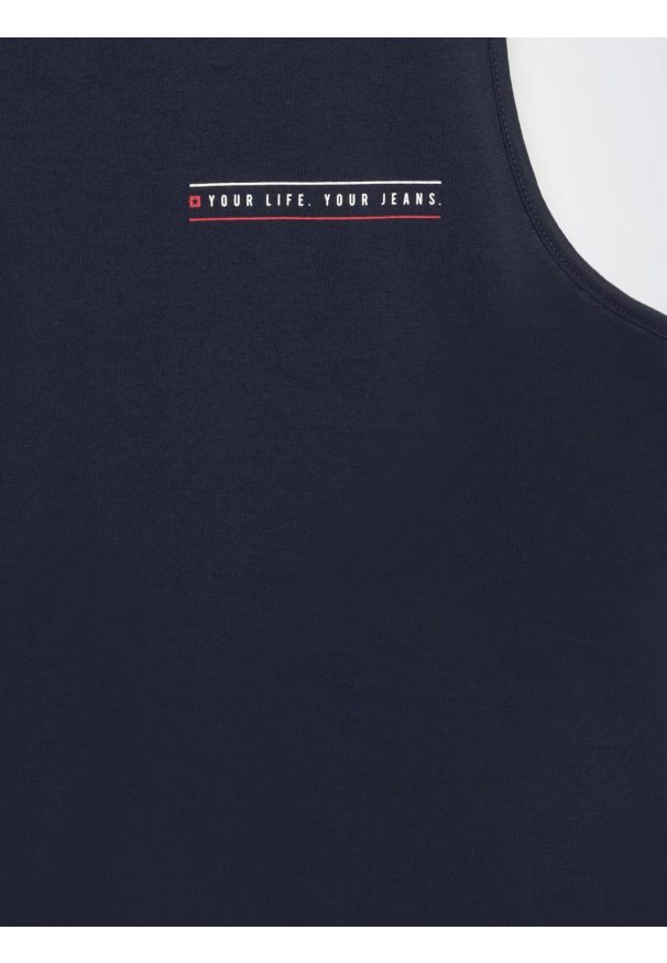 Big-Star - Koszulka męska bez rękawów granatowa Soner 403. Kolor: niebieski. Materiał: dzianina. Długość rękawa: bez rękawów. Wzór: nadruk. Styl: klasyczny, sportowy